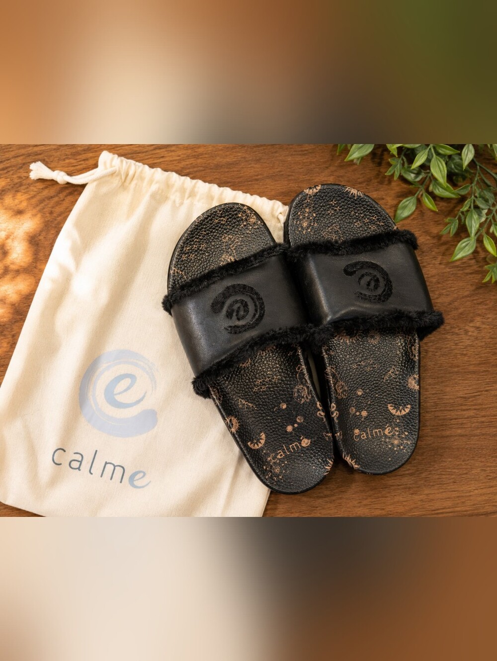 Johnny Was “Calme” Astrology Black Leather Slides
